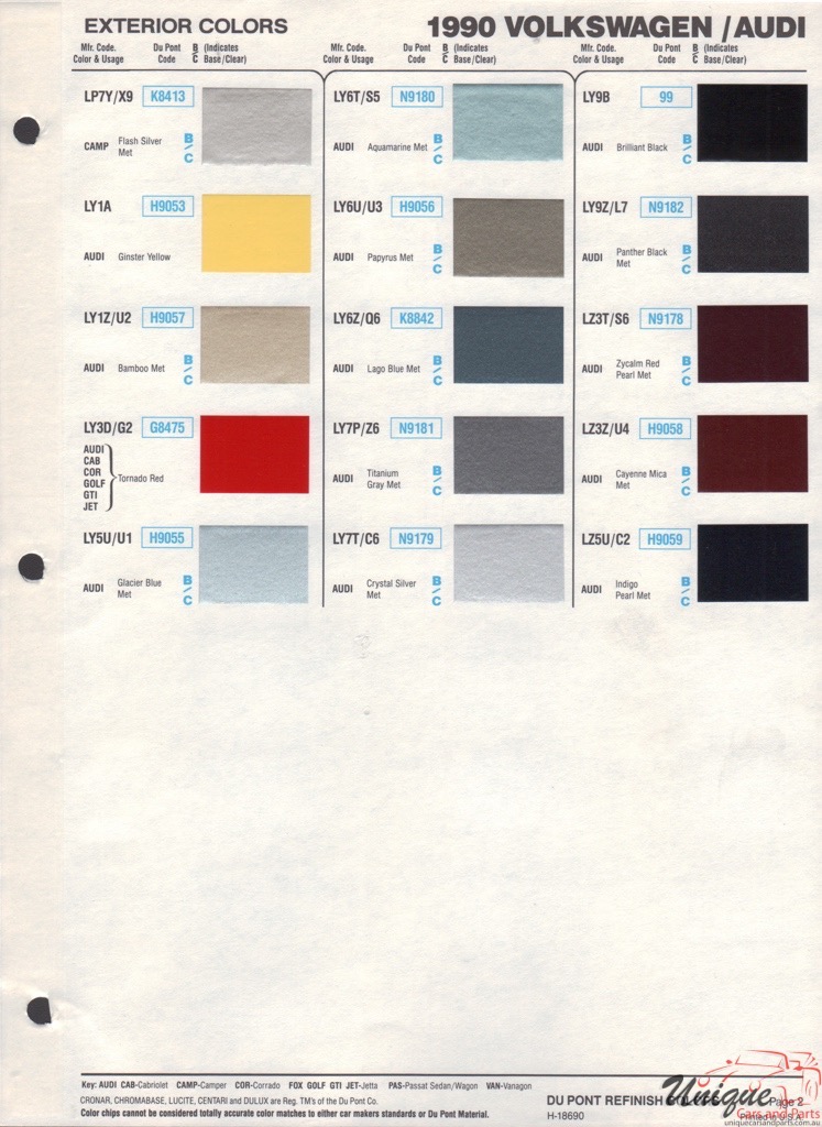 1990 Volkswagen Paint Charts DuPont 2